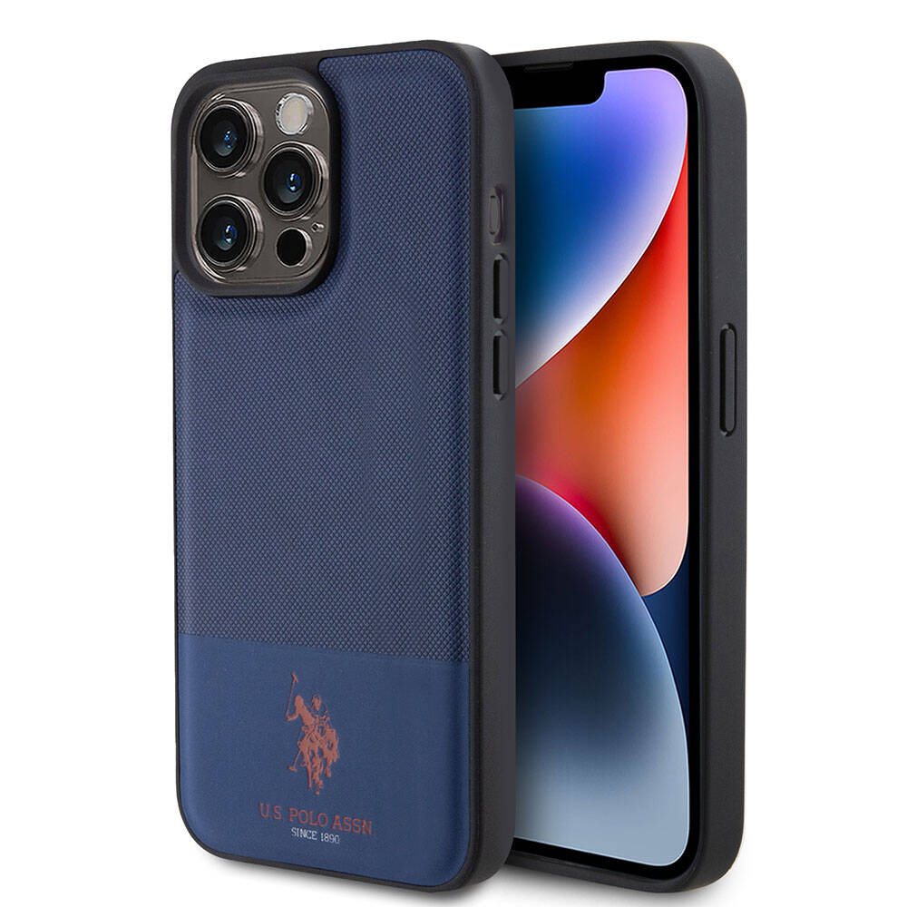 Apple iPhone 15 Pro Max Uyumlu Kılıf U.S. Polo Assn. Orjinal Lisanslı Suni Deri Arka Yüzey Baskı Logolu Örgü Desenli Kapak