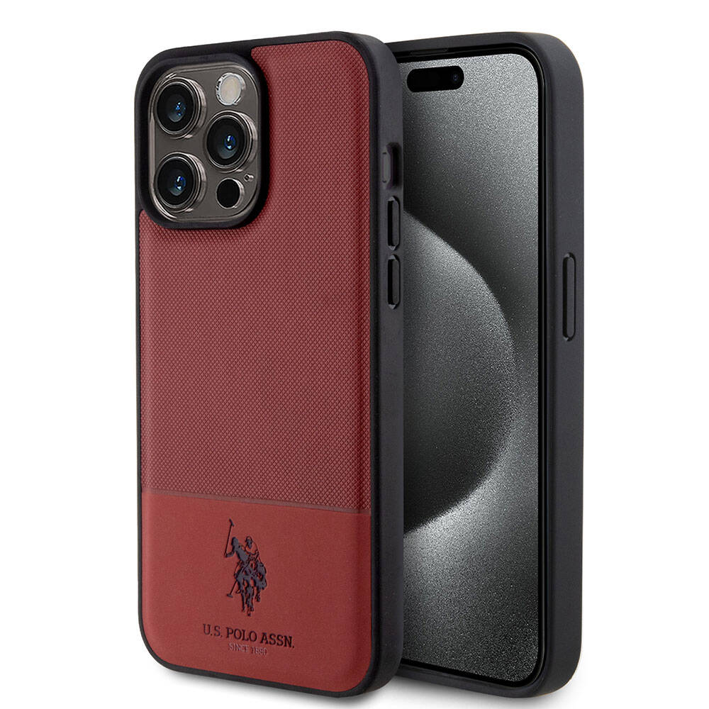 Apple iPhone 15 Pro Max Uyumlu Kılıf U.S. Polo Assn. Orjinal Lisanslı Suni Deri Arka Yüzey Baskı Logolu Örgü Desenli Kapak