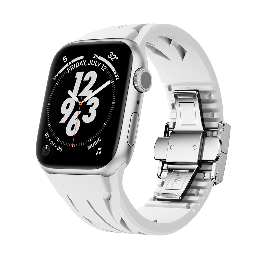 Apple Watch 10 46mm Uyumlu KRD-127 Metal Tokalı Silikon Kordon