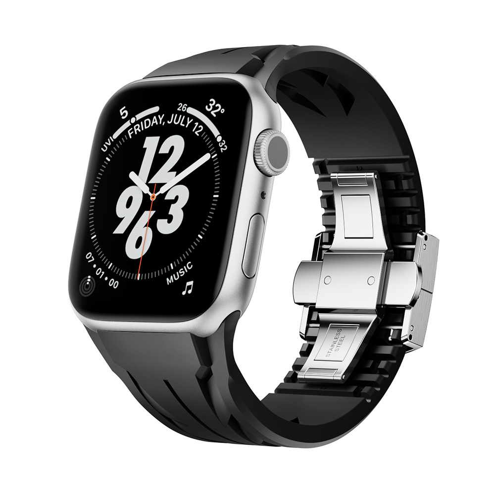 Apple Watch 10 46mm Uyumlu KRD-127 Metal Tokalı Silikon Kordon
