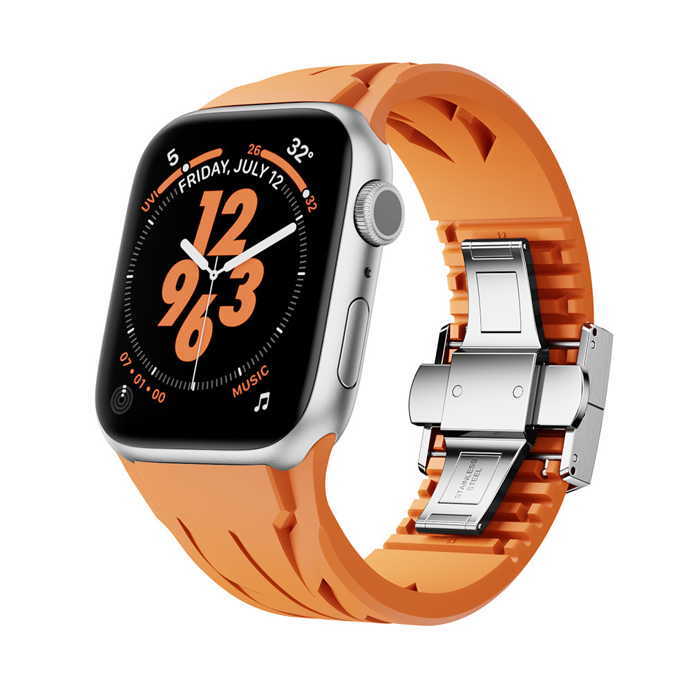 Apple Watch 10 46mm Uyumlu KRD-127 Metal Tokalı Silikon Kordon