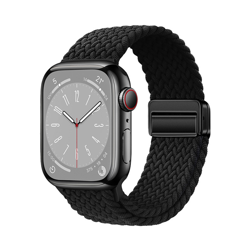 [RNZ-TA115907] Apple Watch 10 46mm Uyumlu Zore KRD-134 Örgü Tasarımlı Hasır Kordon Strap Kayış (Siyah)