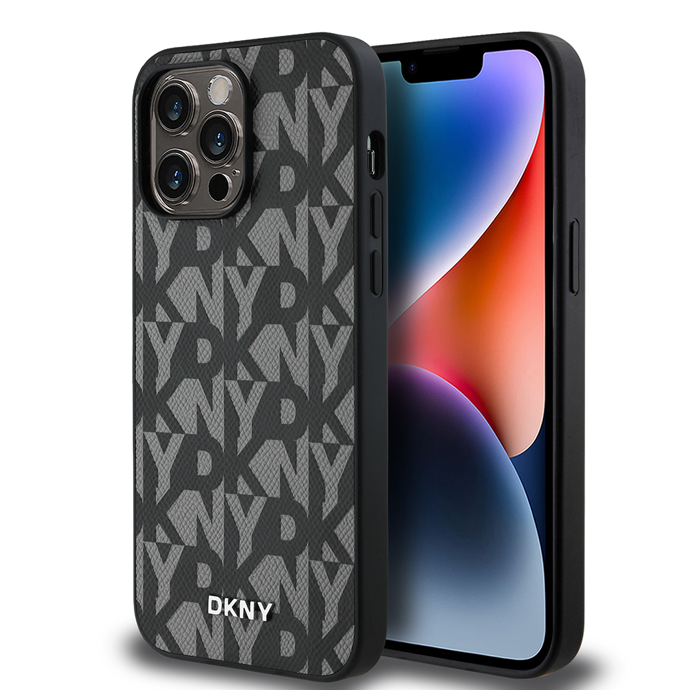 [RNZ-TA119370] Apple iPhone 14 Pro Max Uyumlu Kılıf DKNY Orjinal Lisanslı M-safe Şarj Özellikli 3D Yazılı Grid Pattern Kapak (Gri)