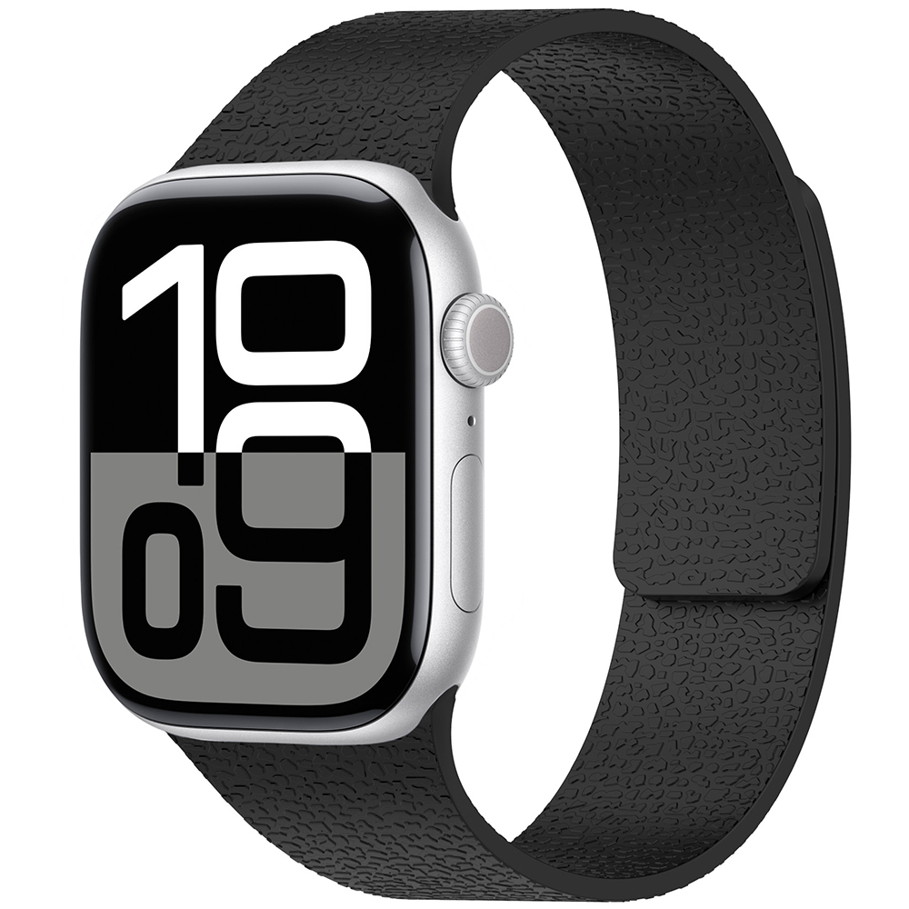 [RNZ-TA117825] Apple Watch 10 46mm Uyumlu Zore KRD-136 Kabartma Desenli Silikon Kordon (Siyah)