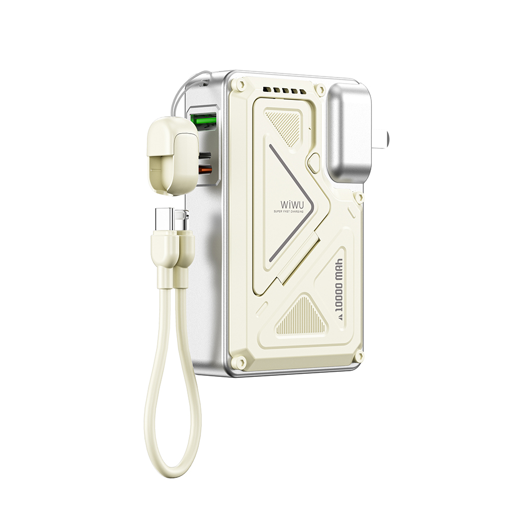 Wiwu Wi-P057 Knight Serisi Taşınabilir Wireless Type-C ve Lightning Kablolu Standlı PD Powerbank 35W 10000mAh