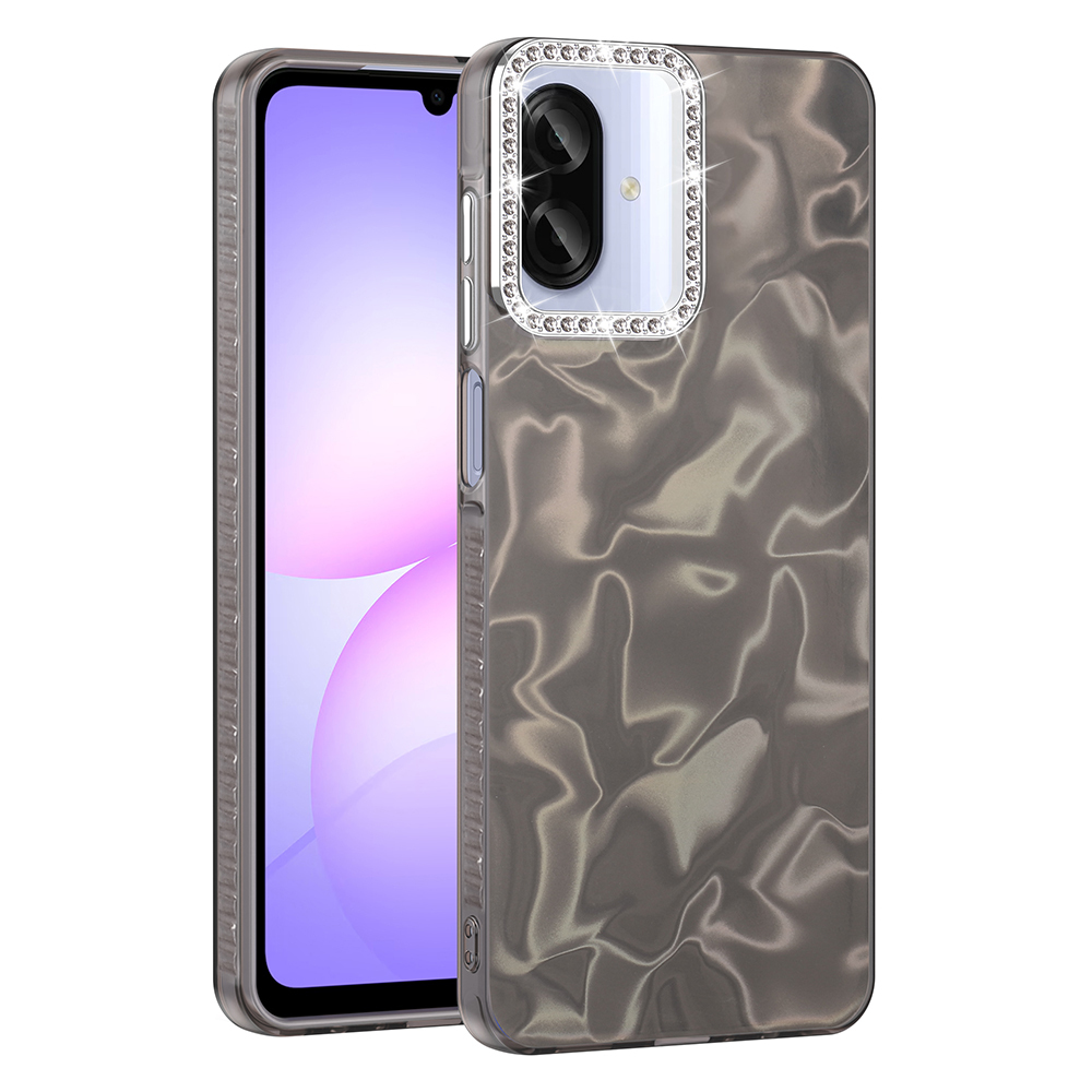 [RNZ-TA130081] Samsung Galaxy A07 Uyumlu Kılıf Airbagli Parlak Taş Detay Tasarımlı Zore Esila Kapak (Siyah)