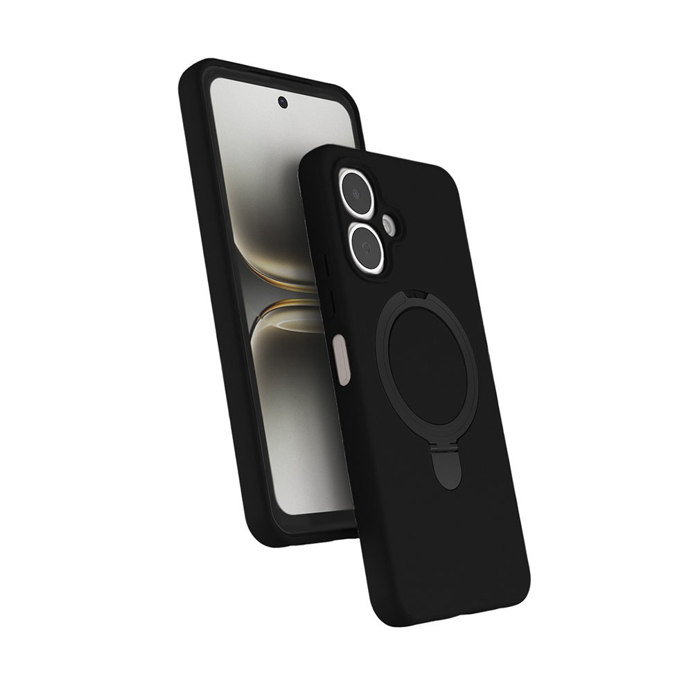 [RNZ-TA129886] Tecno Spark Go 2 Uyumlu Kılıf M-safe Şarj Özellikli Standlı Zore Samara Kapak (Siyah)