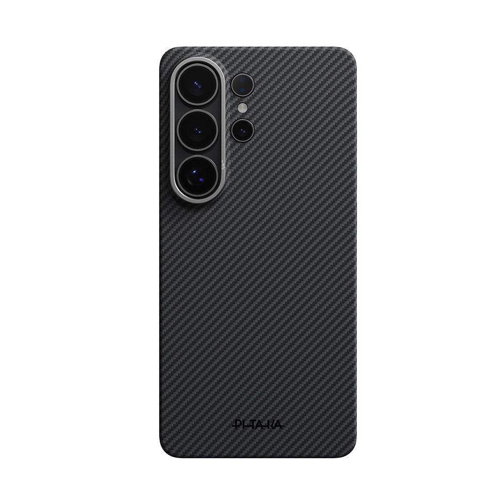 Samsung Galaxy S26 Ultra Uyumlu Kılıf M-safe Şarj Özellikli 600D Aramid Fiber Pitaka Ultra-Slim Classic Serisi Black-Grey Twill Kapak