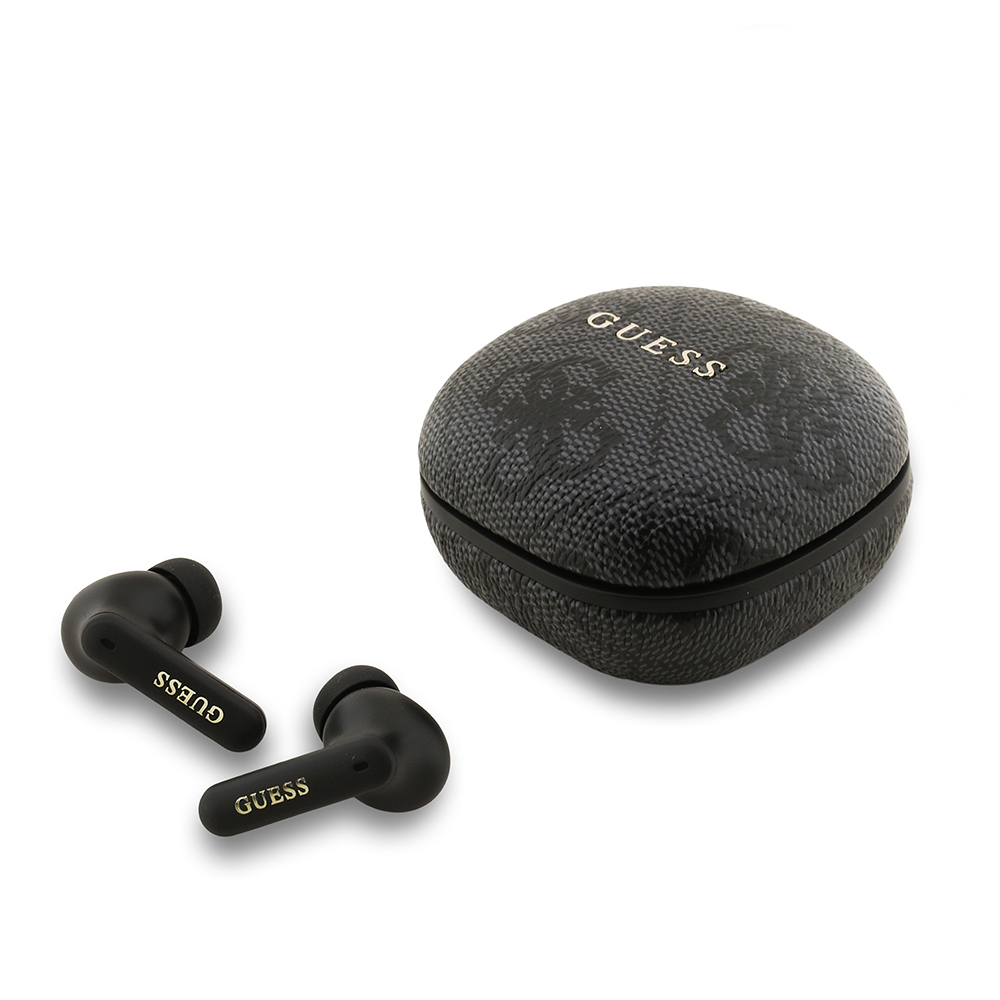 [RNZ-TA128592] Guess Orjinal Lisanslı PU 4G Desenli Klasik Metal Yazı Logolu TWS Kulak İçi Bluetooth Kulaklık (Siyah)