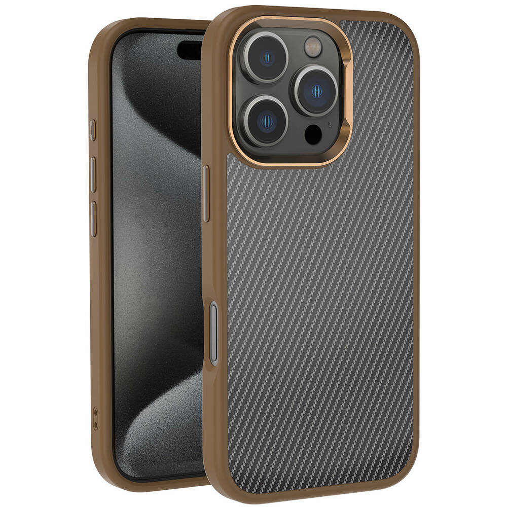 Apple iPhone 16 Pro Max Uyumlu Kılıf Karbon Fiber Görünümlü Parlak Kamera Çerçeveli Zore Venus Kapak