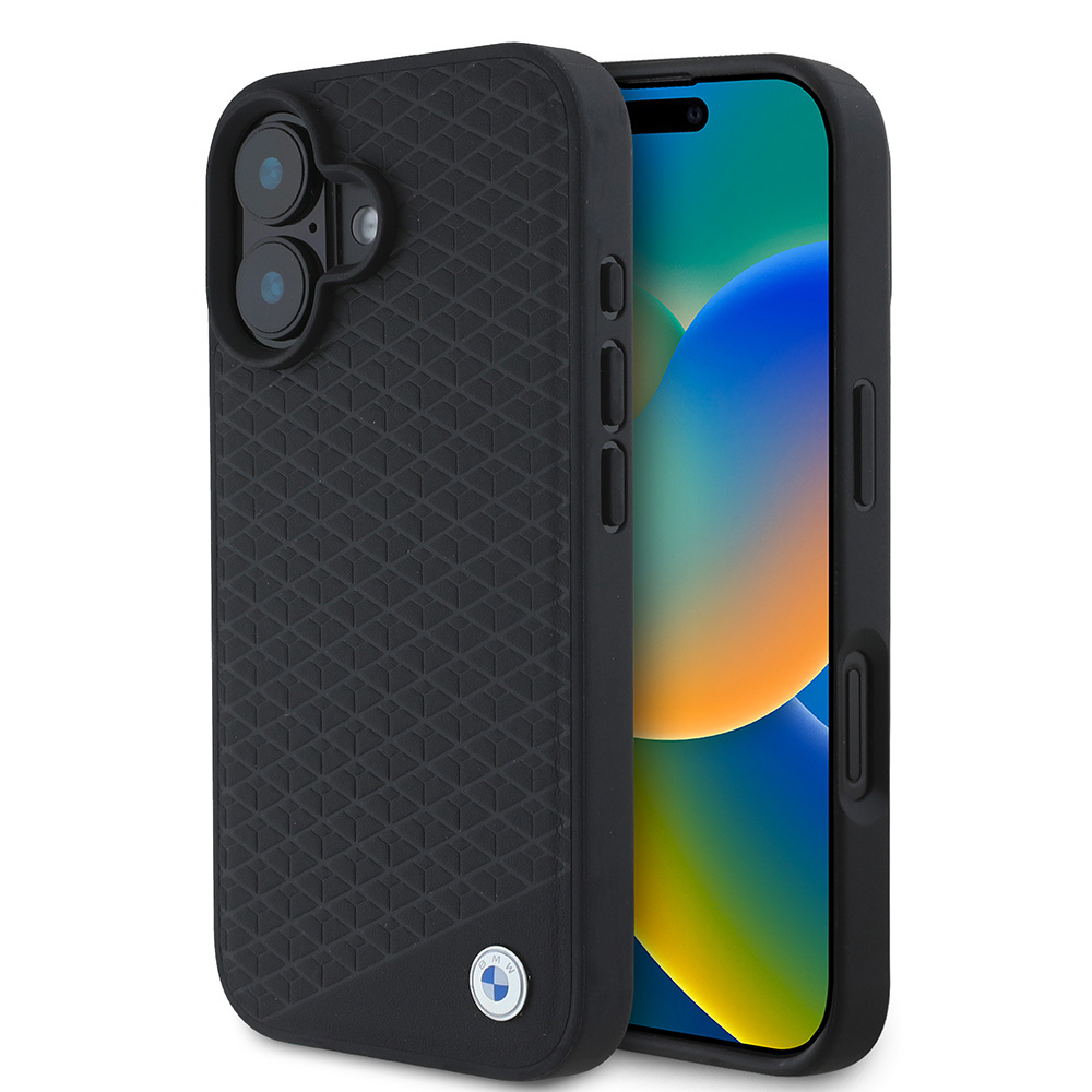 [RNZ-TA110864] Apple iPhone 16 Uyumlu Kılıf BMW Orjinal Lisanslı M-safe Şarj Özellikli Metal Logolu Dokulu Diamond Deri Kapak