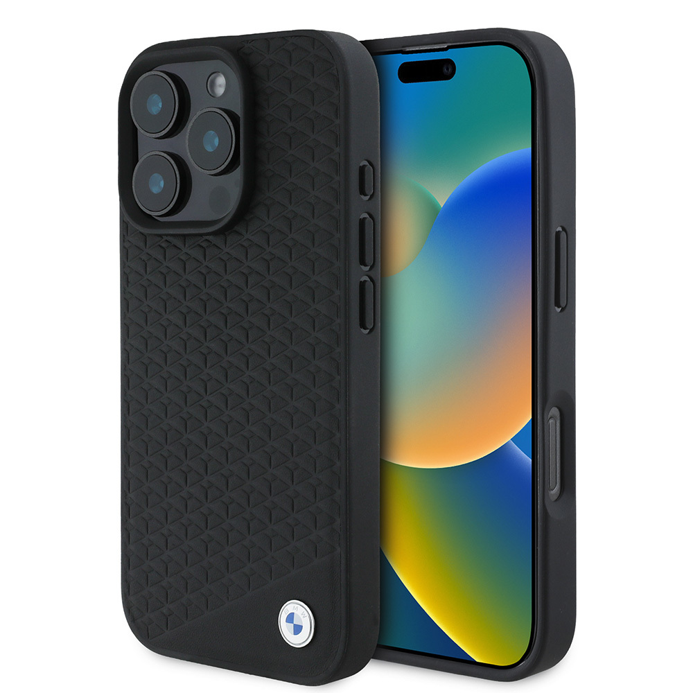 Apple iPhone 16 Pro Uyumlu Kılıf BMW Orjinal Lisanslı M-safe Şarj Özellikli Metal Logolu Dokulu Diamond Deri Kapak