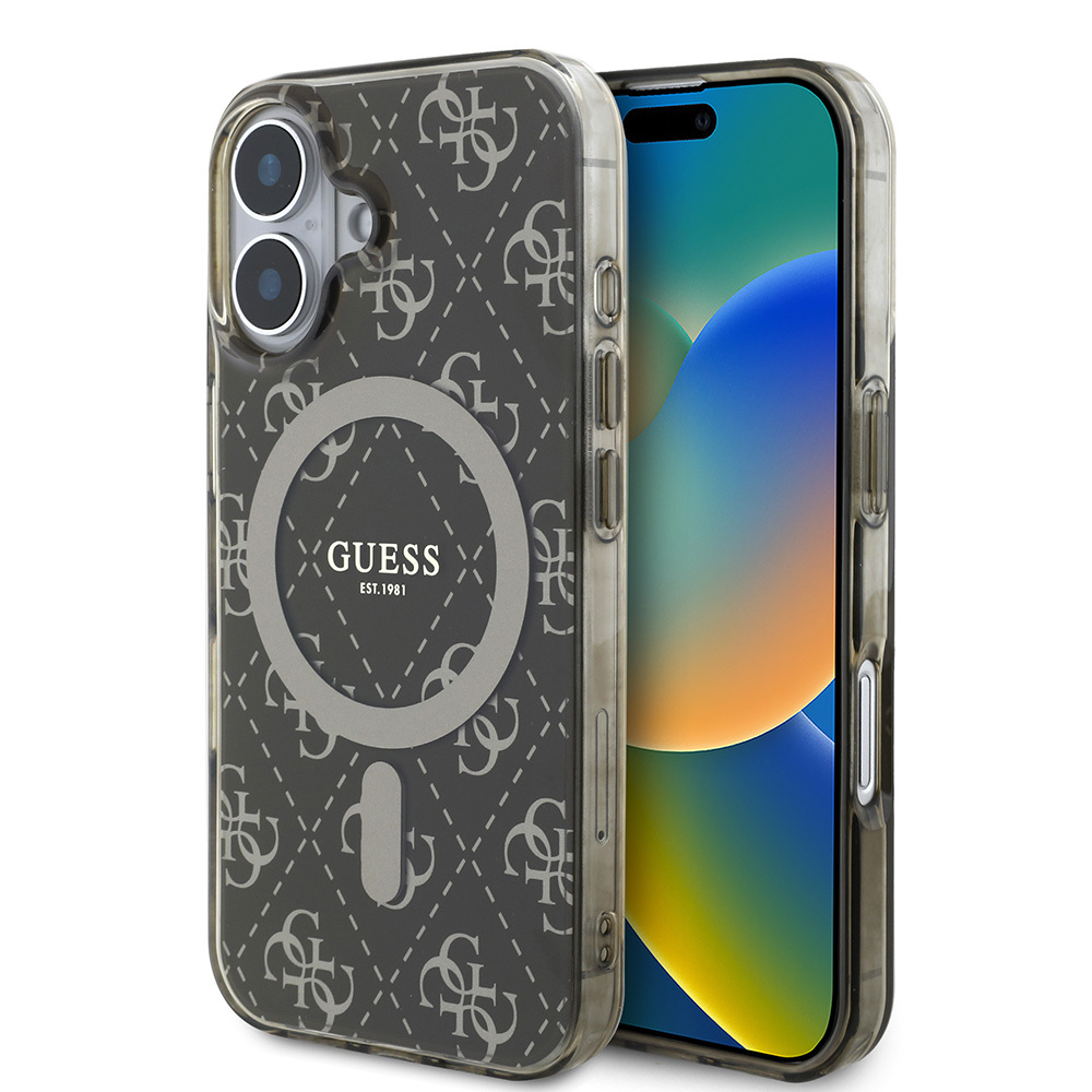 Apple iPhone 16 Plus Uyumlu Kılıf Guess Orjinal Lisanslı M-safe Şarj Özellikli IML Baskılı Klasik Logolu 4G Desenli Kapak