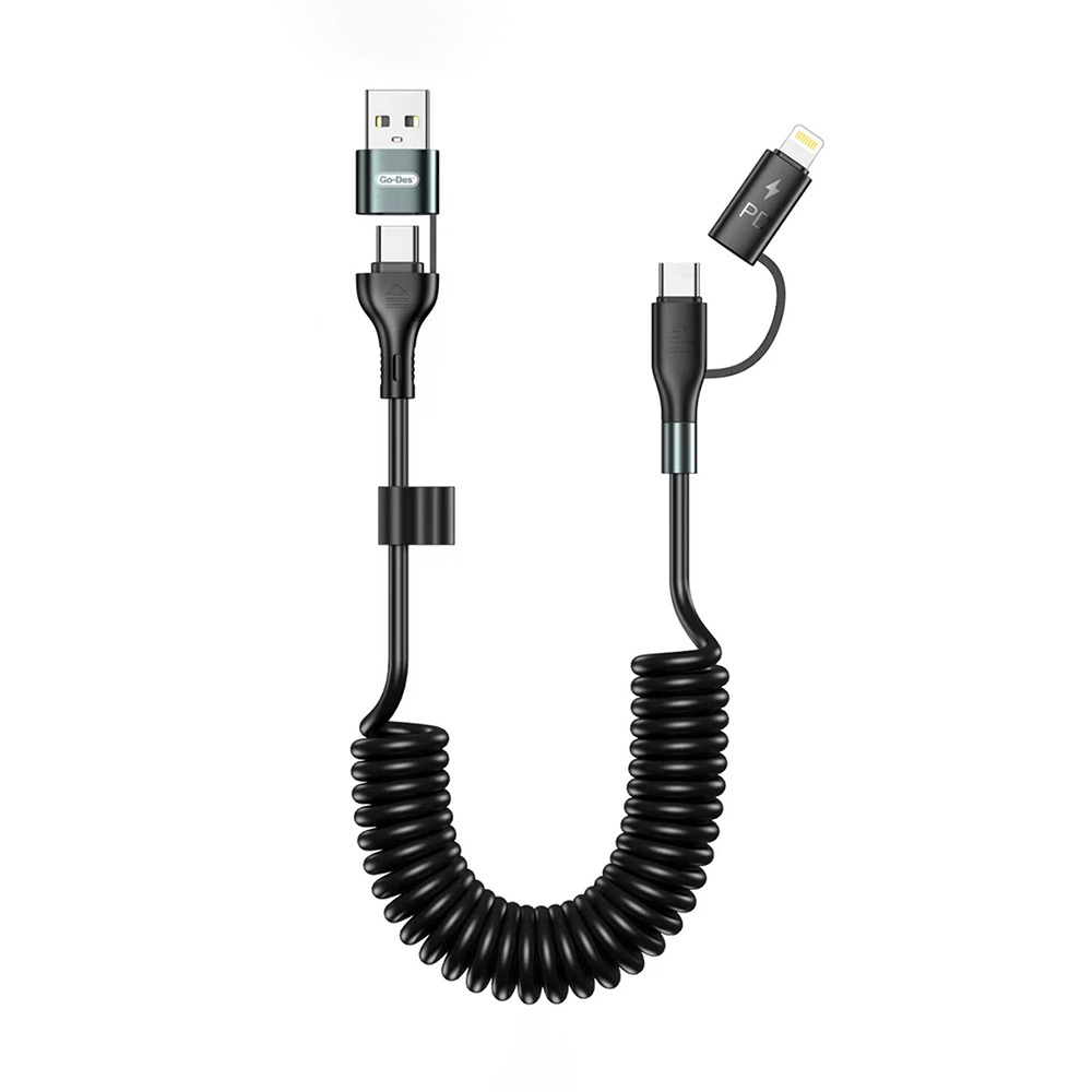 [RNZ-TA111042] Go Des GD-UC805 4in1 Type-C+USB-A to Type-C+Lightning Sarmal PD Şarj ve Data Kablosu 60W 1.8M
