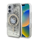 Apple iPhone 16 Uyumlu Kılıf Hello Kitty Orjinal Lisanslı M-safe Şarj Özellikli IML Baskı Kitty Head Logolu Sıvılı Simli Altın Ateşi Kapak