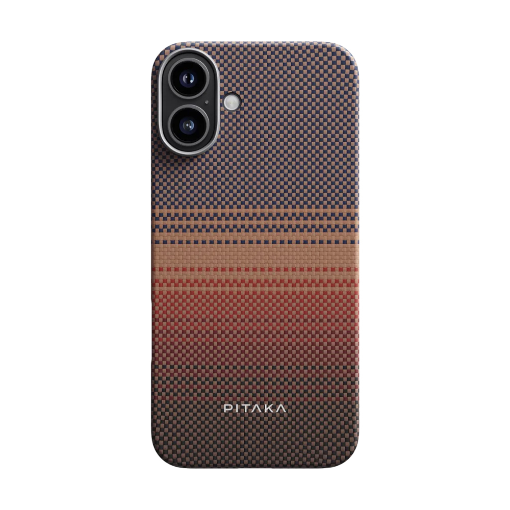 Apple iPhone 16 Plus Uyumlu Kılıf M-safe Şarj Özellikli Aramid Fiber Pitaka Tactile Woven Sunset-Moonrise Serisi Sunset Kapak
