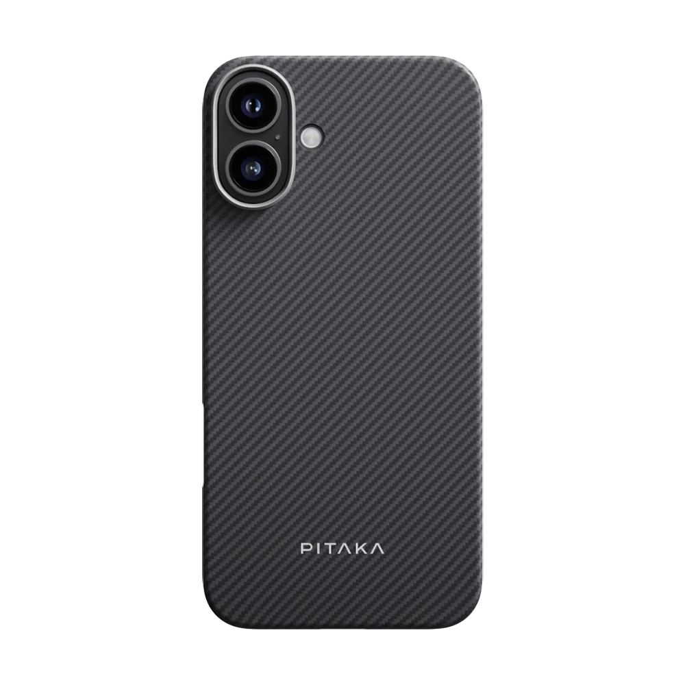 [RNZ-TA111597] Apple iPhone 16 Plus Uyumlu Kılıf M-safe Şarj Özellikli 600D Aramid Fiber Pitaka Ultra-Slim Classic Serisi Black-Grey Twill Kapak