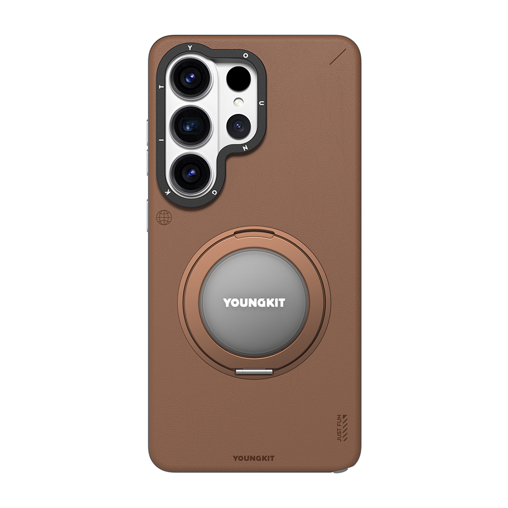 Samsung Galaxy S26 Ultra Uyumlu Kılıf M-safe Şarj Özellikli 360° Standlı Basit Mat Deri Desenli Youngkit Tech Leather Serisi Kapak