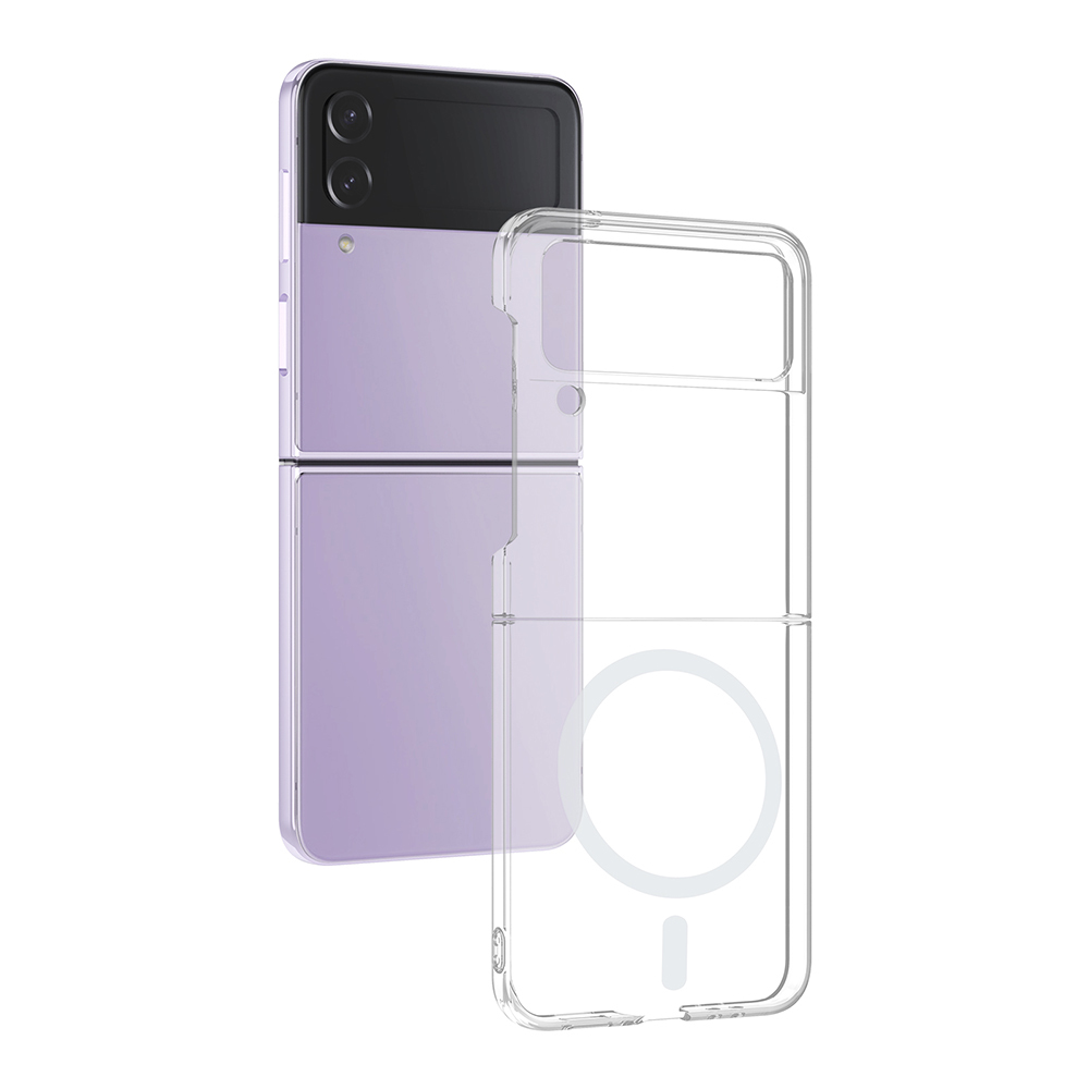 Samsung Galaxy Z Flip 4 Uyumlu Kamera Korumalı M-Safe Şarj Özellikli Şeffaf Zore London Sert PC Kapak