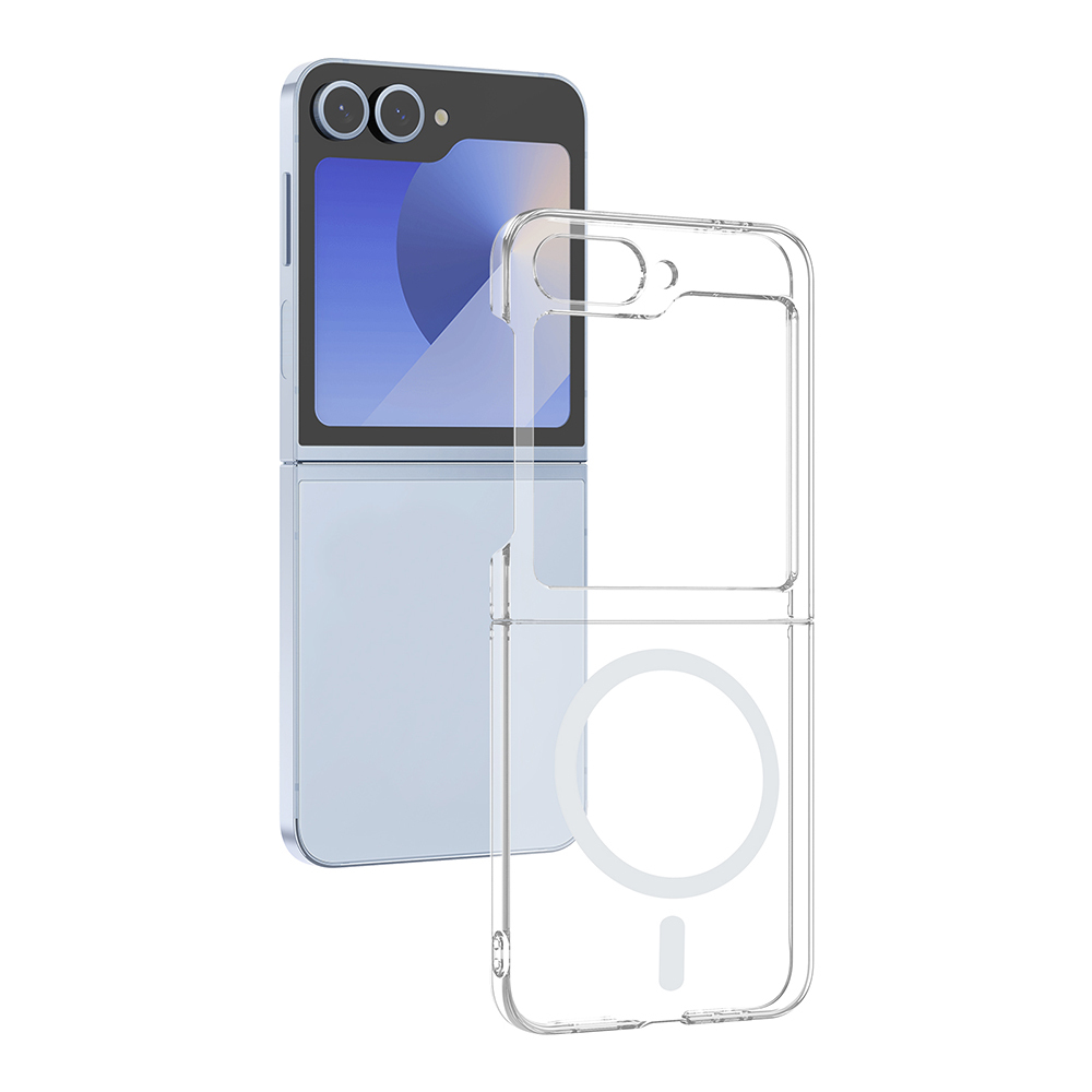 [RNZ-TA129668] Samsung Galaxy Z Flip 6 Uyumlu Kamera Korumalı M-Safe Şarj Özellikli Şeffaf Zore London Sert PC Kapak