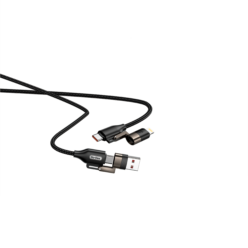 [RNZ-TA129677] Go Des GD-UC831 4in1 PD Çoklu USB-A + Type-C to Type-C + Lightning Şarj ve Data Kablosu 65W 1.2M