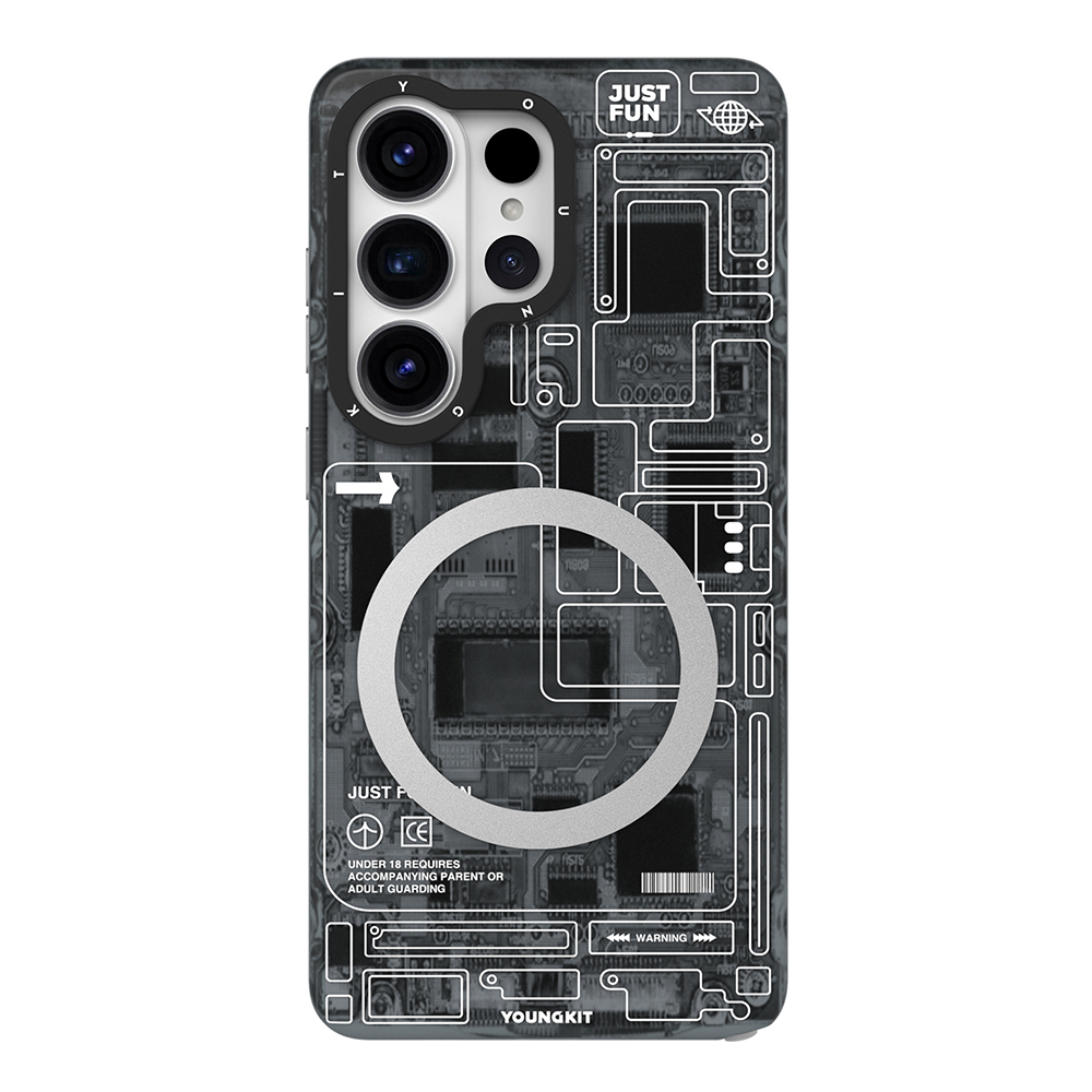[RNZ-TA129753] Samsung Galaxy S26 Ultra Uyumlu Kılıf M-safe Şarj Özellikli Youngkit 360 Derece Standlı Technology Serisi Kapak (Siyah)