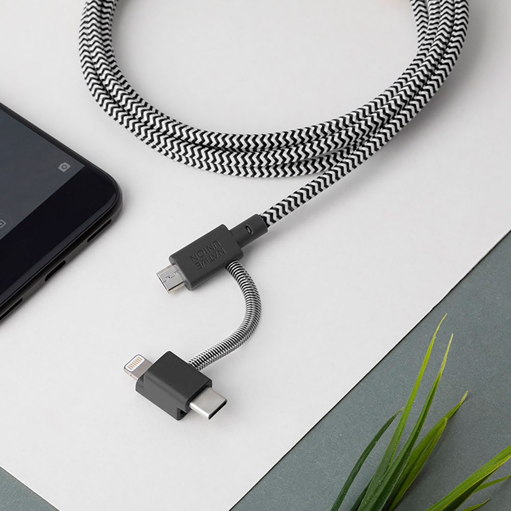 Native Union Belt Serisi 3in1 USB-A to Type-C - Lightning - Micro Şarj Kablosu 2M