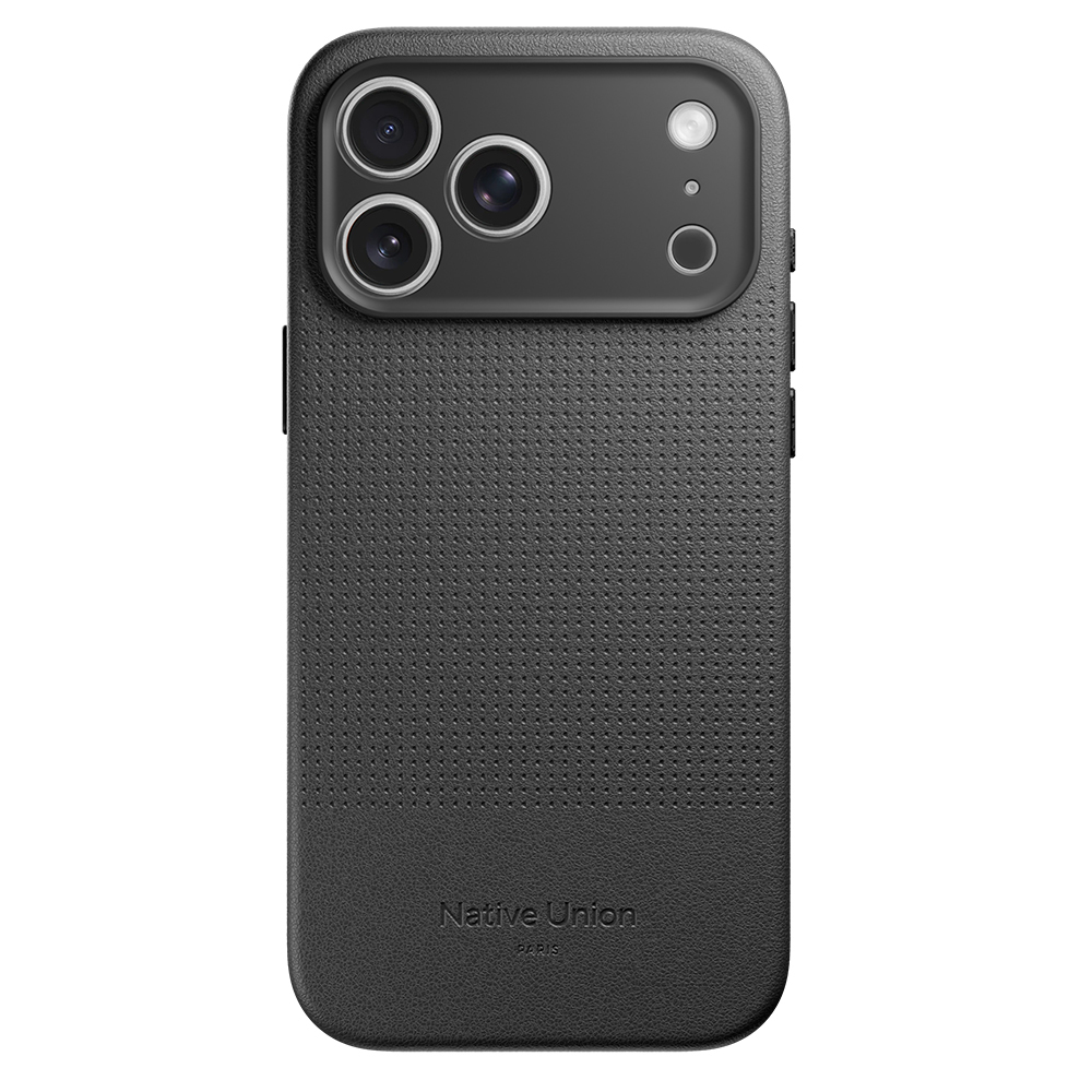 [RNZ-TA130670] Apple iPhone 17 Pro Max Uyumlu Kılıf M-safe Şarj Özellikli Deri Dokulu Native Union 2025 Active Serisi Kapak (Siyah)