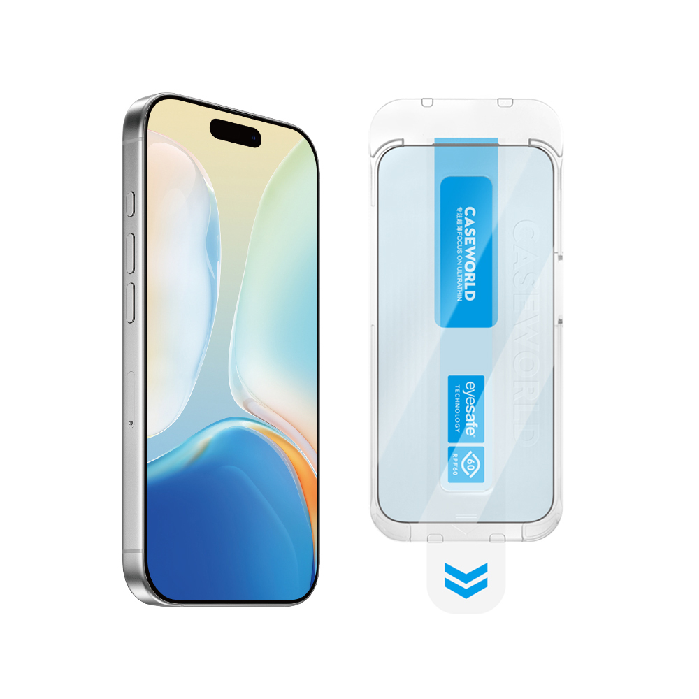 Apple iPhone 17 Air Uyumlu CaseWorld Applicator Serisi 2.5D Eyesafe Mavi Işık Teknolojili Safir 0.33mm Temperli Cam Ekran Koruyucu + Uygulama Aparatı