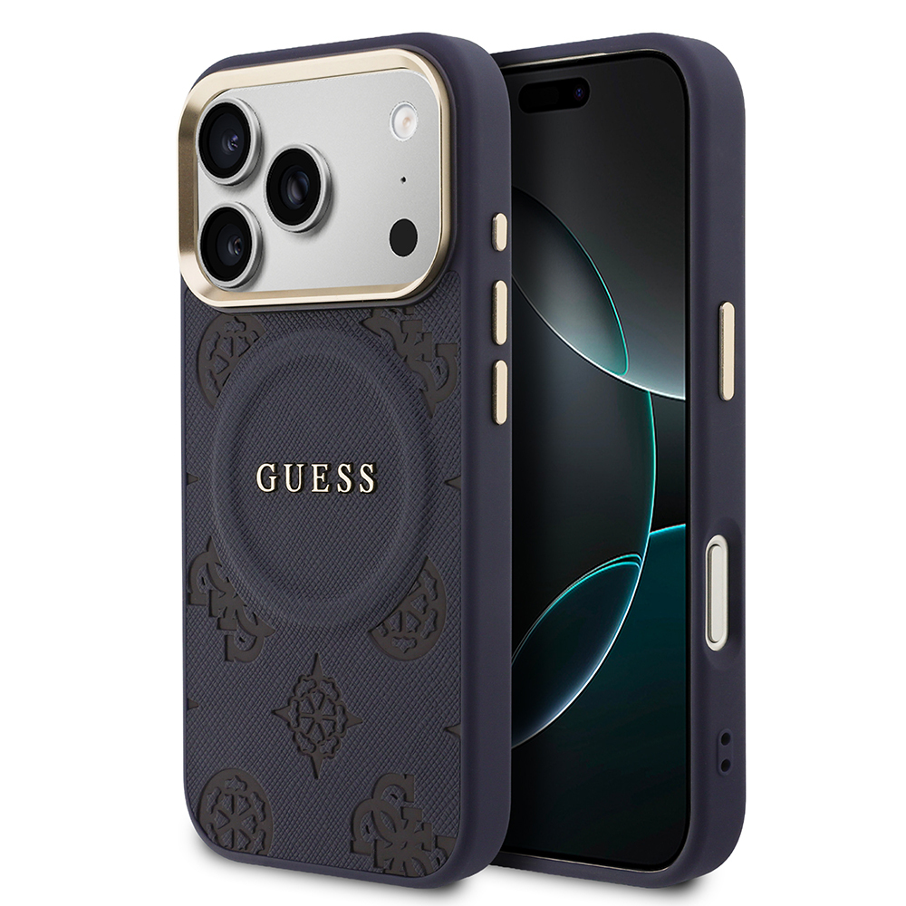 Apple iPhone 17 Pro Uyumlu Kılıf Guess Orjinal Lisanslı M-safe Şarj Özellikli Sıcak Baskılı Yazı Logolu PU Deri Peony Kapak