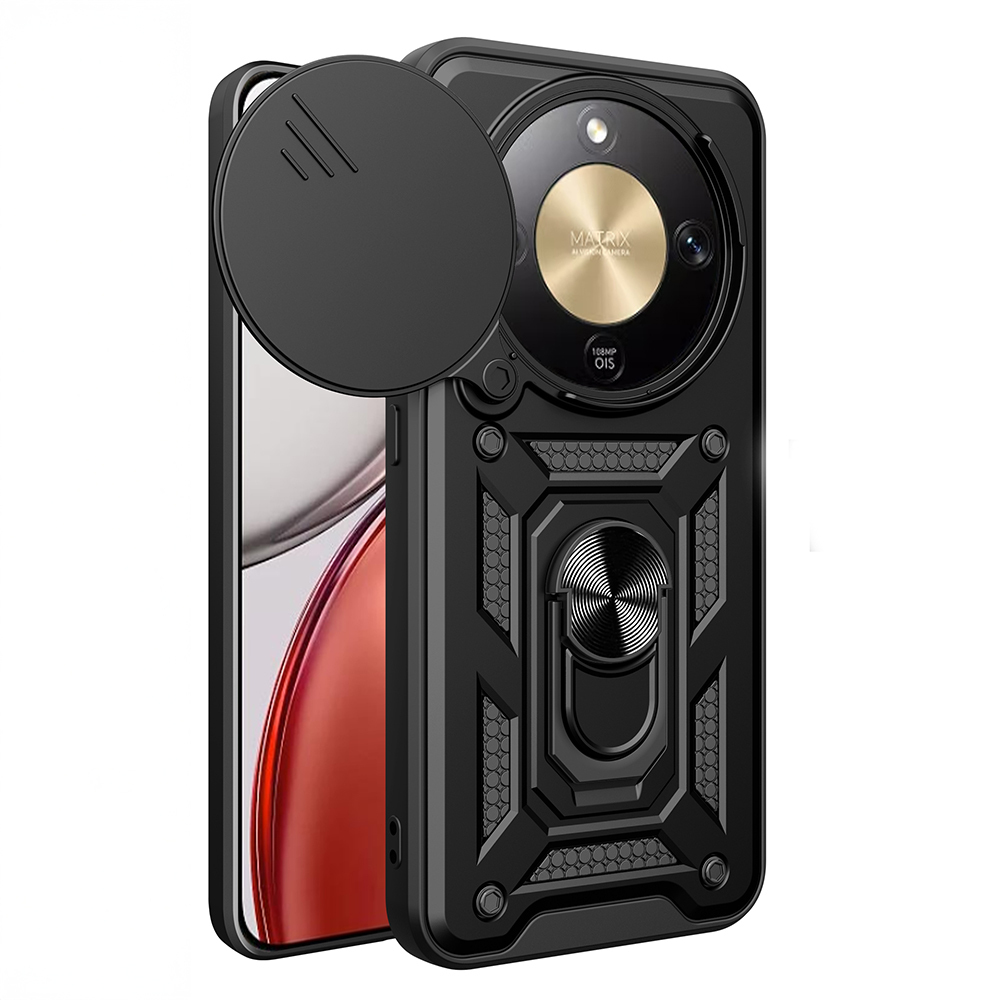 [RNZ-TA130003] Honor Magic 8 Lite 5G Uyumlu Kılıf Magnetik Standlı Kamera Korumalı Zore Sürgülü Vega Kapak (Siyah)