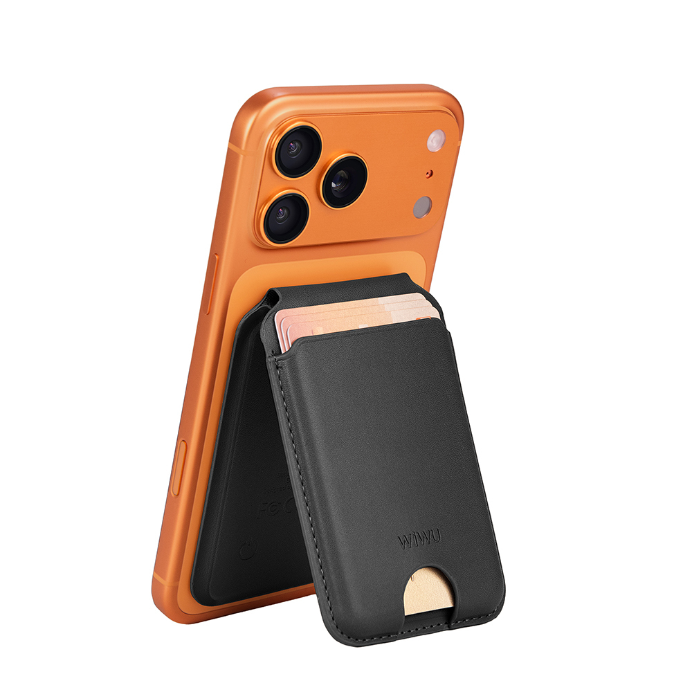[RNZ-TA130040] Wiwu MW-007P Magnetik Standlı Kartlık Kablosuz Şarj Uyumlu FindMy ve Find Hub Özellikli Mag Wallet (Siyah)