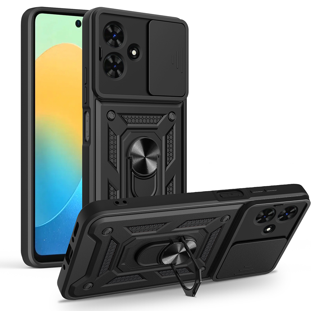 Tecno Spark Go 2 Uyumlu Kılıf Magnetik Standlı Kamera Korumalı Zore Sürgülü Vega Kapak