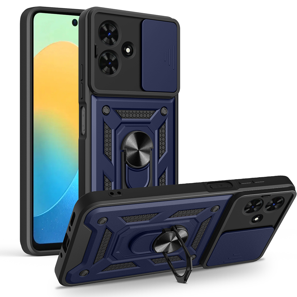 Tecno Spark Go 2 Uyumlu Kılıf Magnetik Standlı Kamera Korumalı Zore Sürgülü Vega Kapak