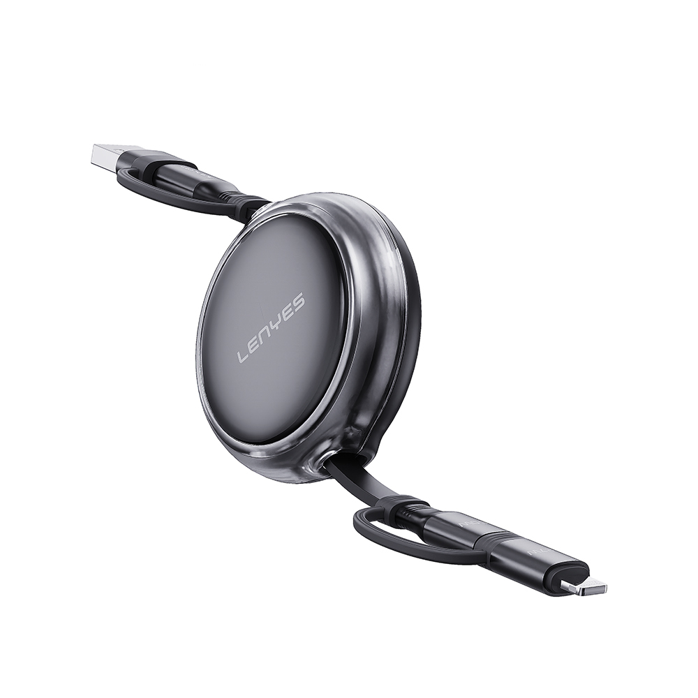 [RNZ-TA130057] Lenyes LC552 4in1 USB-A - Type-C + Type-C to Lightning Makaralı Data ve Şarj Kablosu 60W 95cm