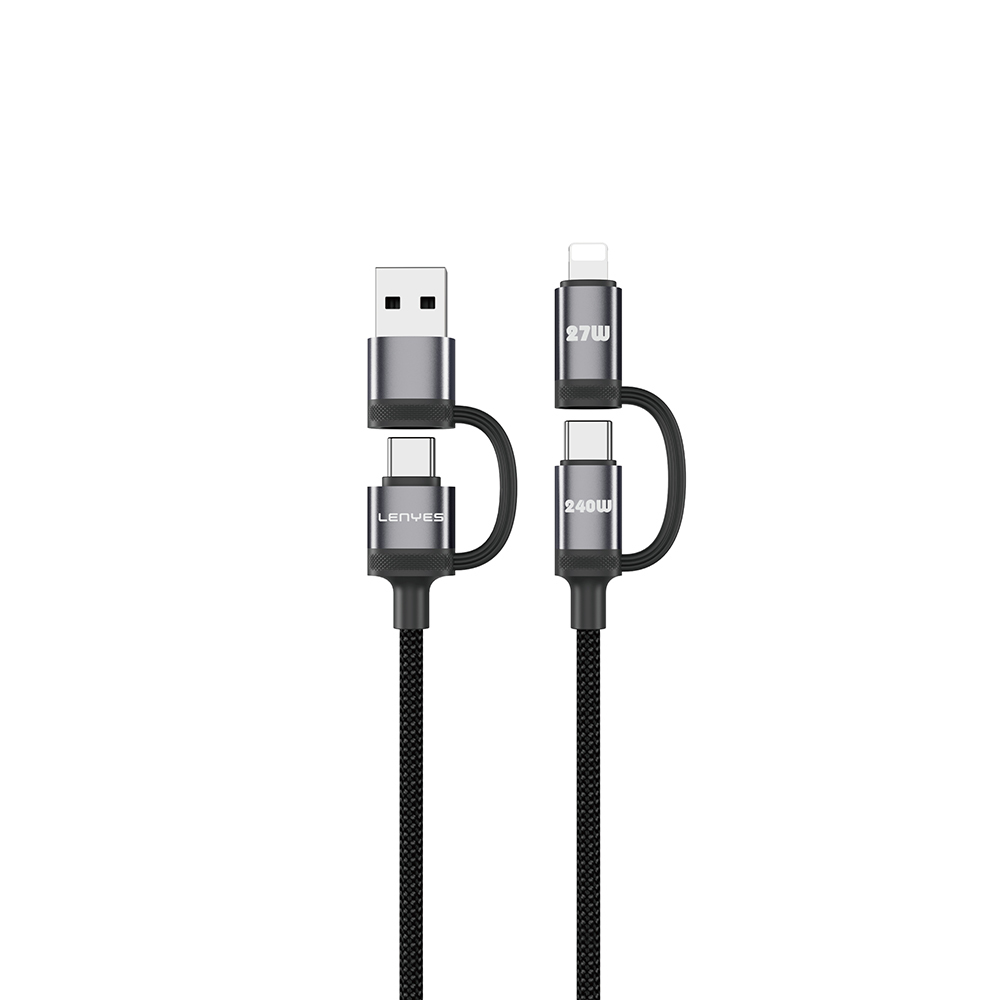 [RNZ-TA130058] Lenyes LC557 4in1 USB-A - Type-C + Type-C to Lightning E-Mark Smart Çipli Data ve Şarj Kablosu 240W 1M