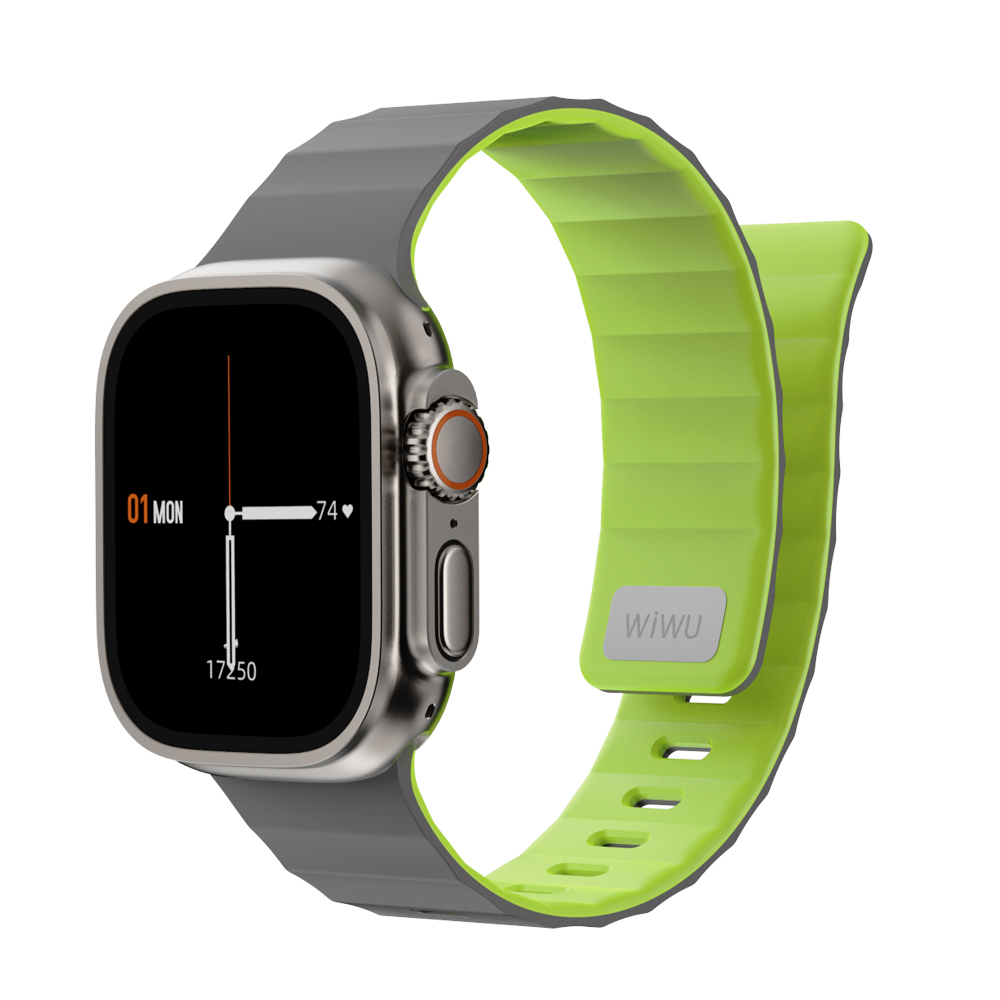 [RNZ-TA131584] Apple Watch 44mm Uyumlu Wiwu Mag Secur Serisi Silikon Kordon (Gri-Yeşil)