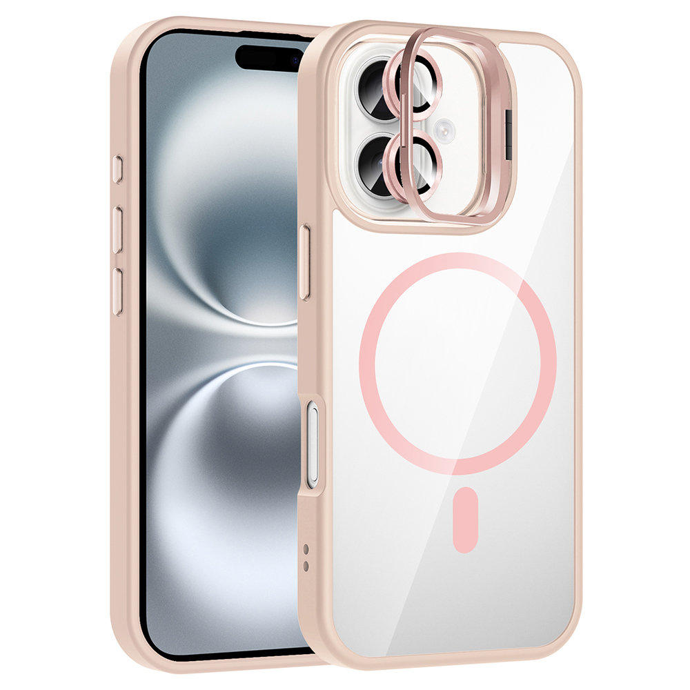 Apple iPhone 17 Uyumlu Kılıf Standlı ve Kamera Lens Hediyeli M-Safe Şarj Özellikli Zore Etro Kapak
