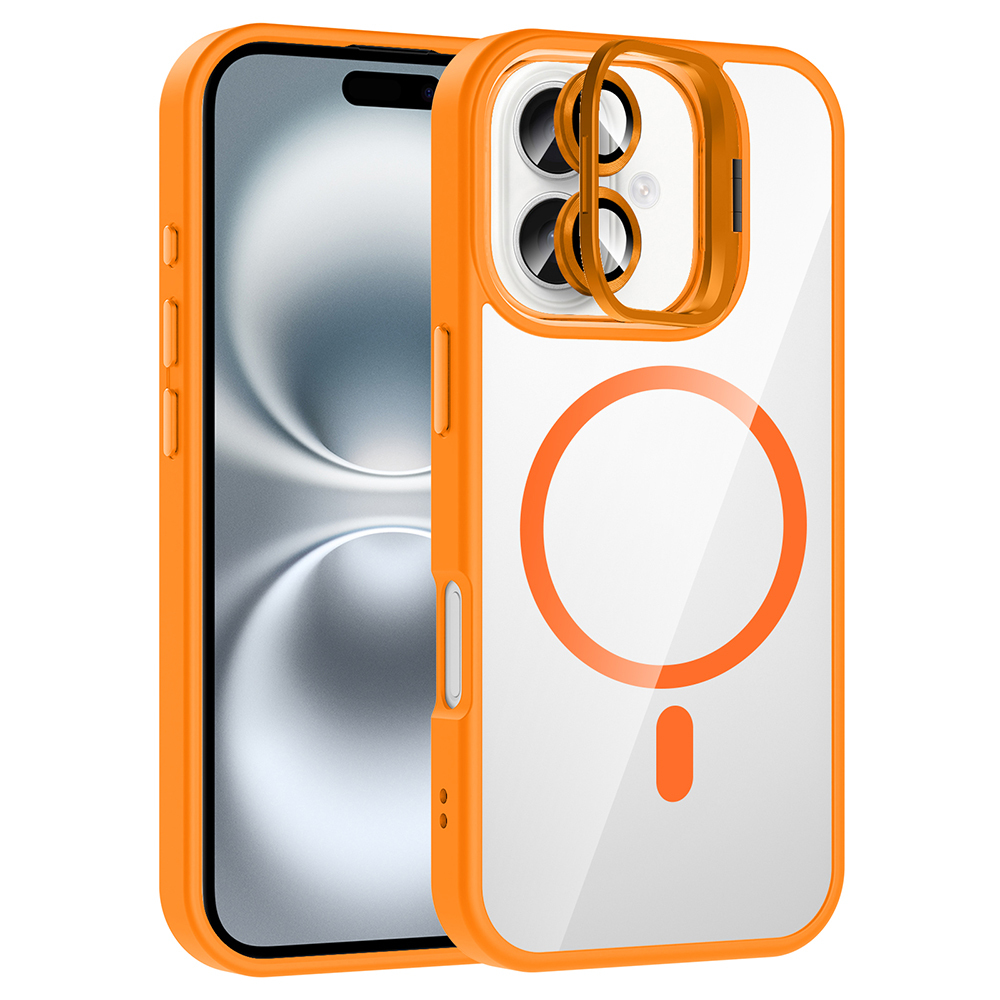Apple iPhone 17 Uyumlu Kılıf Standlı ve Kamera Lens Hediyeli M-Safe Şarj Özellikli Zore Etro Kapak