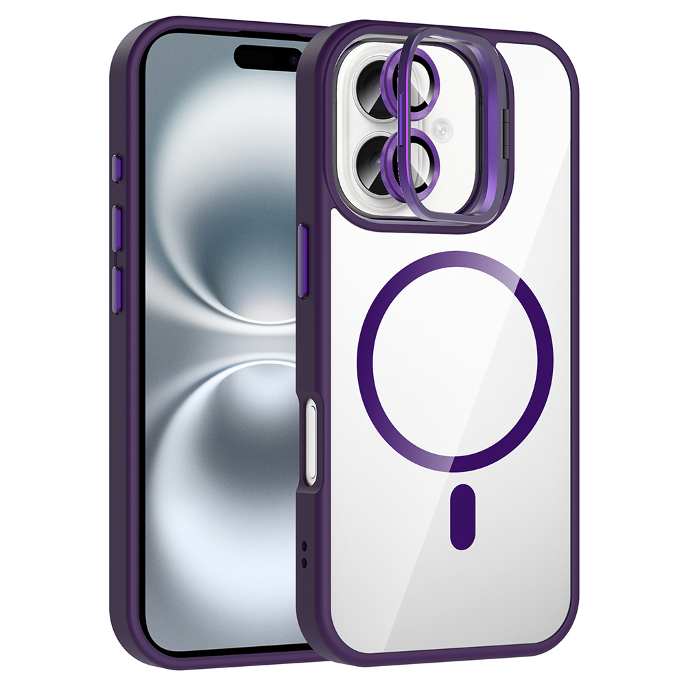 Apple iPhone 17 Uyumlu Kılıf Standlı ve Kamera Lens Hediyeli M-Safe Şarj Özellikli Zore Etro Kapak