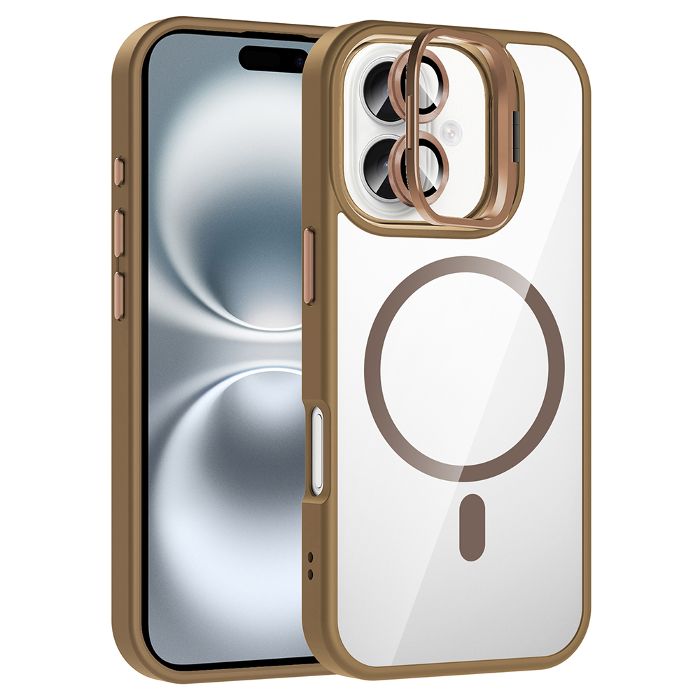 Apple iPhone 17 Uyumlu Kılıf Standlı ve Kamera Lens Hediyeli M-Safe Şarj Özellikli Zore Etro Kapak