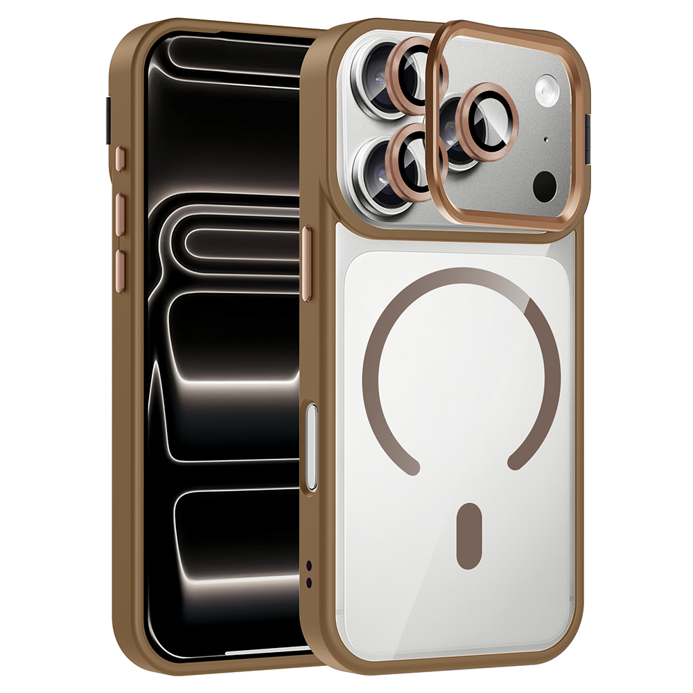 Apple iPhone 17 Pro Max Uyumlu Kılıf Standlı ve Kamera Lens Hediyeli M-Safe Şarj Özellikli Zore Etro Kapak
