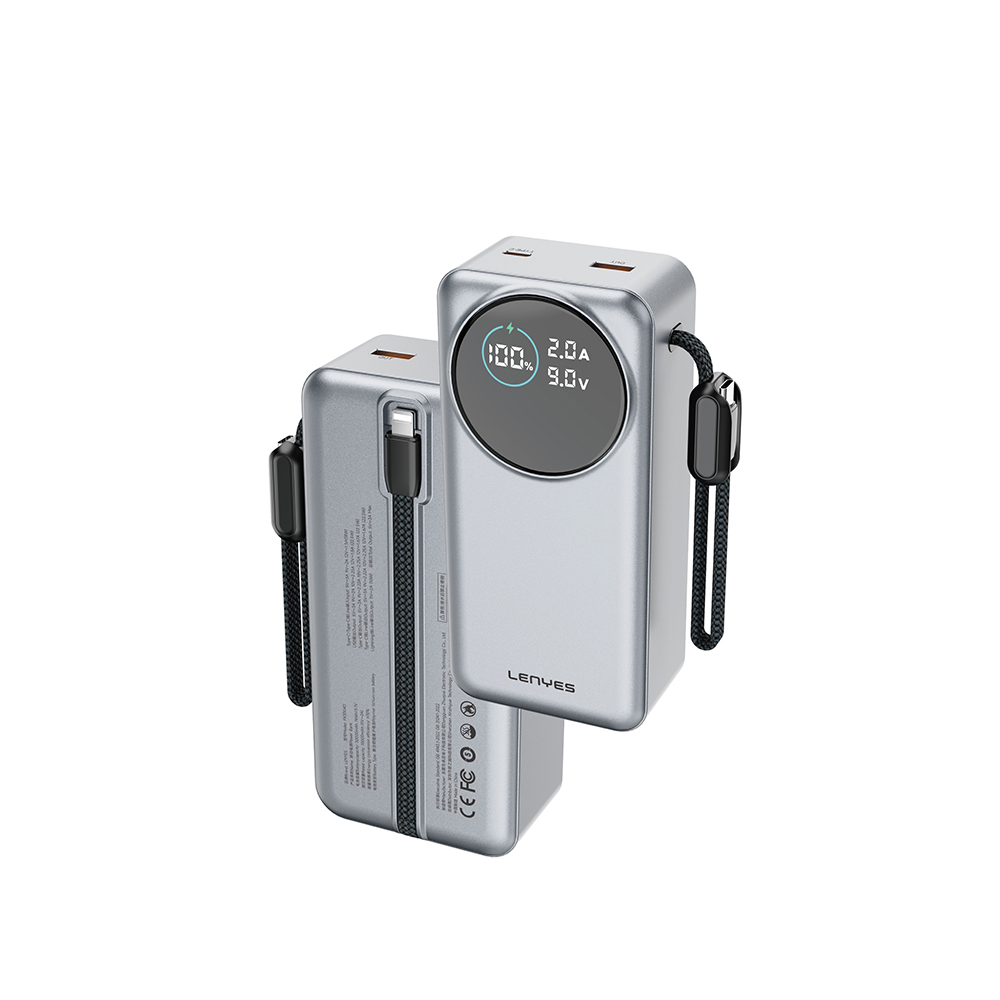 [RNZ-TA130566] Lenyes PX3004D Dijital LED Ekranlı Lightning Kablolu Powerbank 22.5W 30.000mAh
