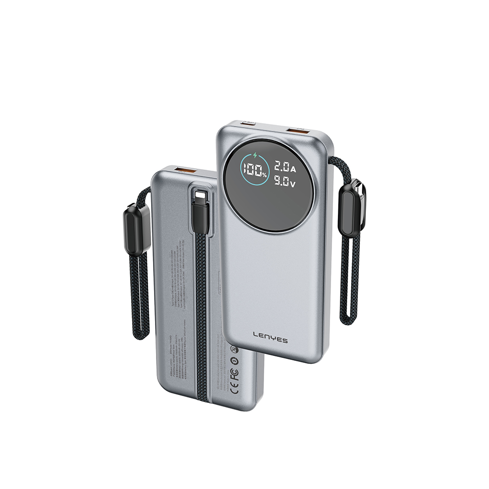 [RNZ-TA130564] Lenyes PX1004D Dijital LED Ekranlı Lightning Kablolu Powerbank 22.5W 10.000mAh