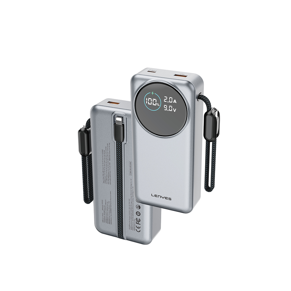 [RNZ-TA130565] Lenyes PX2004D Dijital LED Ekranlı Lightning Kablolu Powerbank 22.5W 20.000mAh
