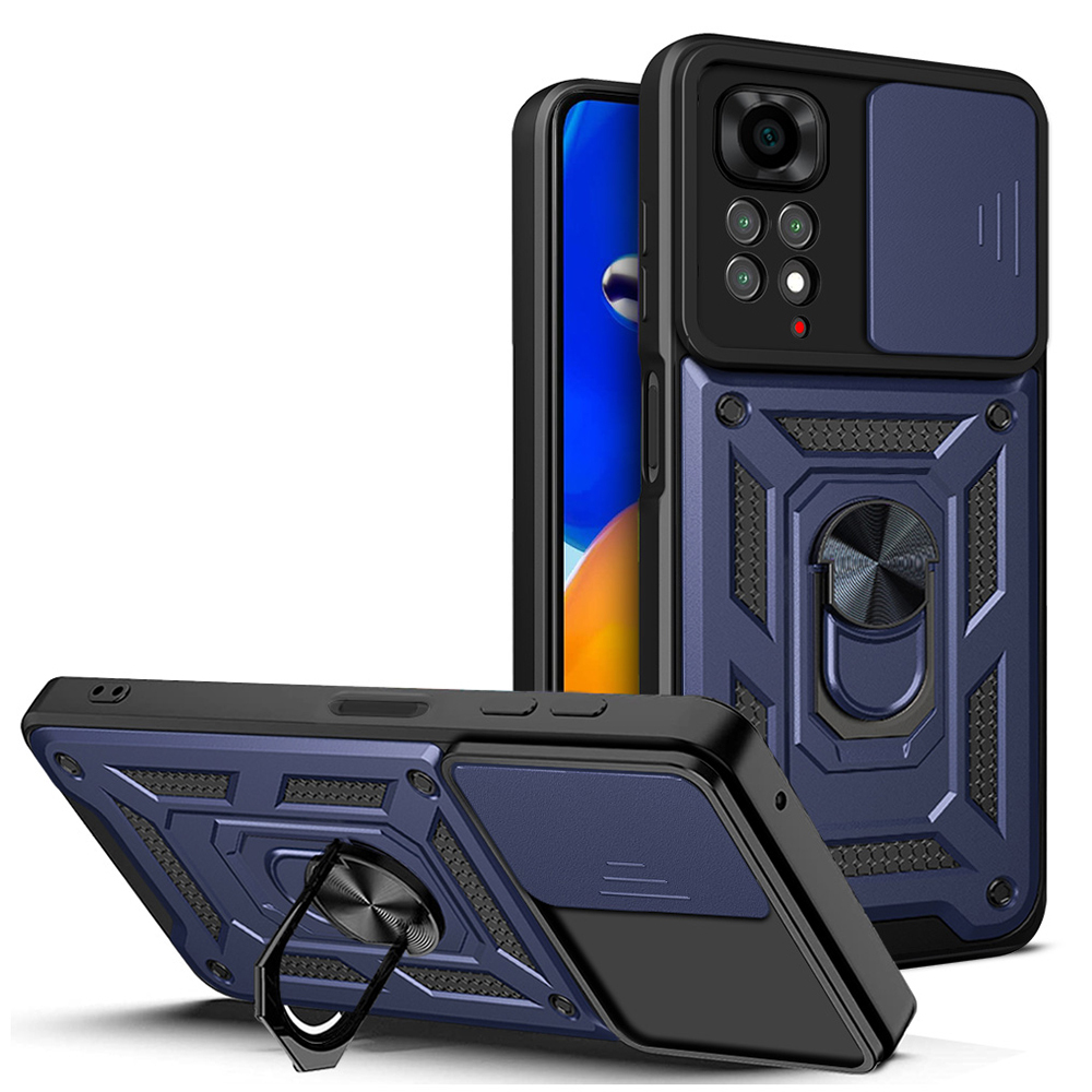 Xiaomi Redmi Note 11S Global Uyumlu Kılıf Magnetik Standlı Kamera Korumalı Zore Sürgülü Vega Kapak