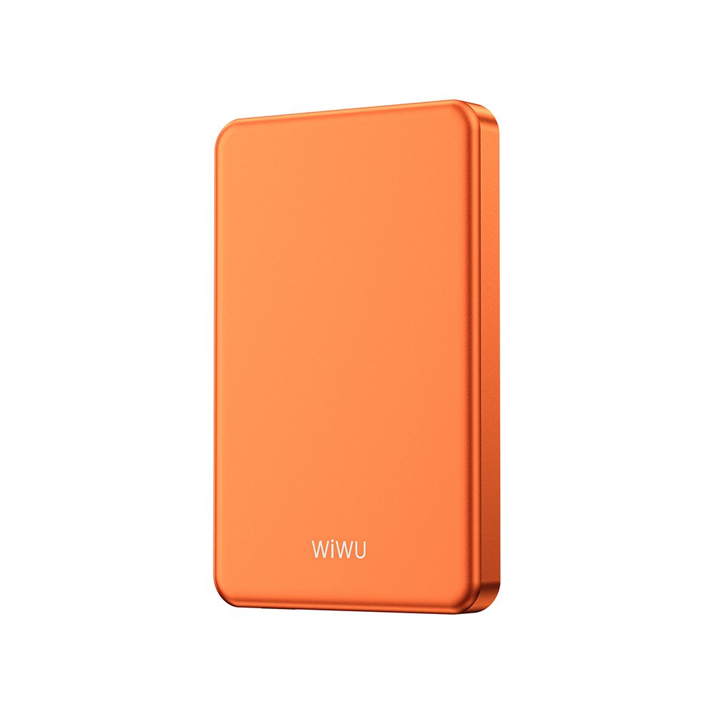 [RNZ-TA130551] Wiwu P15 LED Işık Göstergeli Ultra İnce PD 20W Kablosuz Powerbank 5000mAh 15W (Turuncu)