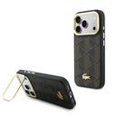 Apple iPhone 17 Pro Uyumlu Kılıf Lacoste Orjinal Lisanslı M-safe Şarj Özellikli Standlı PU Deri Karışık Monogram Desenli Kapak