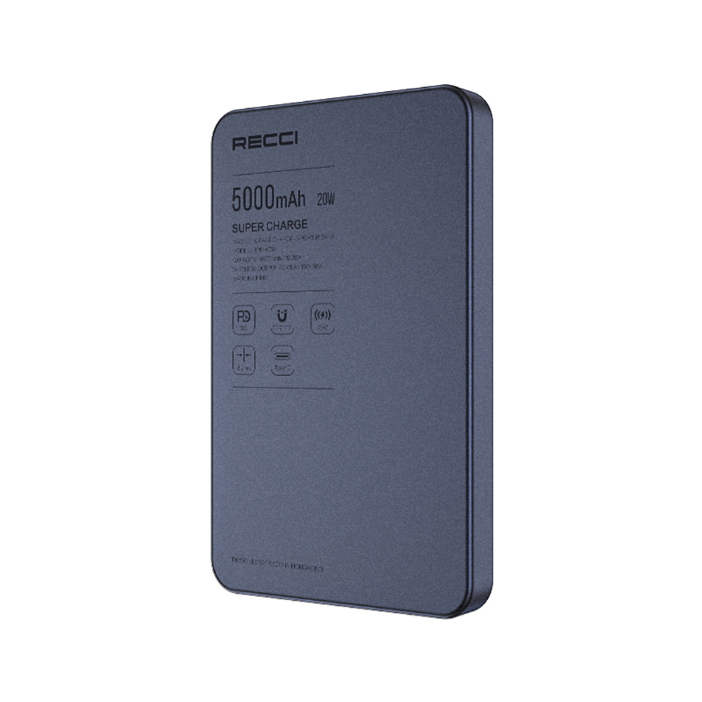 Recci RPB-W35 Ultra İnce PD 20W Hızlı Şarj Özellikli Wireless Powerbank 15W 5000mAh