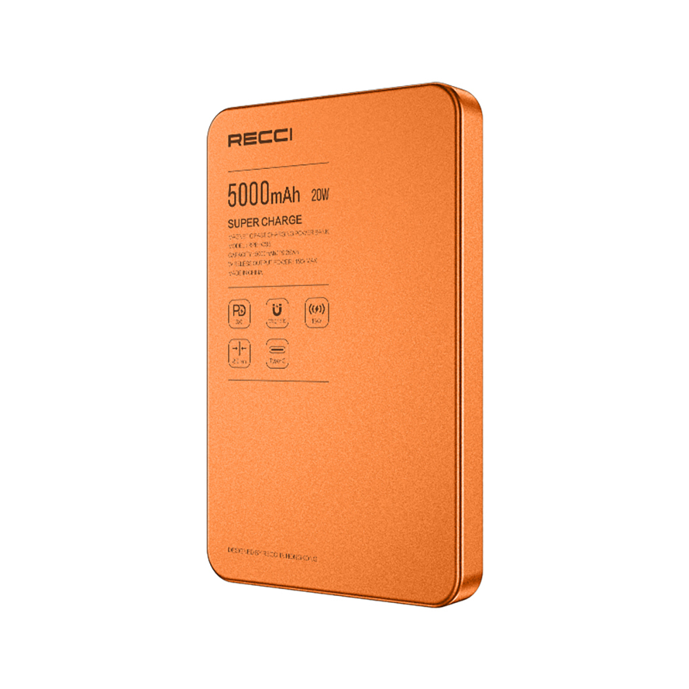 Recci RPB-W35 Ultra İnce PD 20W Hızlı Şarj Özellikli Wireless Powerbank 15W 5000mAh